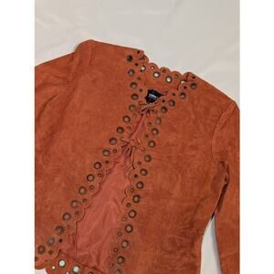 NWT Brandon Thomas Y2K Orange Leather Suede Tie Jacket Lined Womens Medium